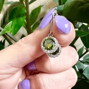 #022 Heirloom Halo Peridot & White Topaz Dangle Earrings